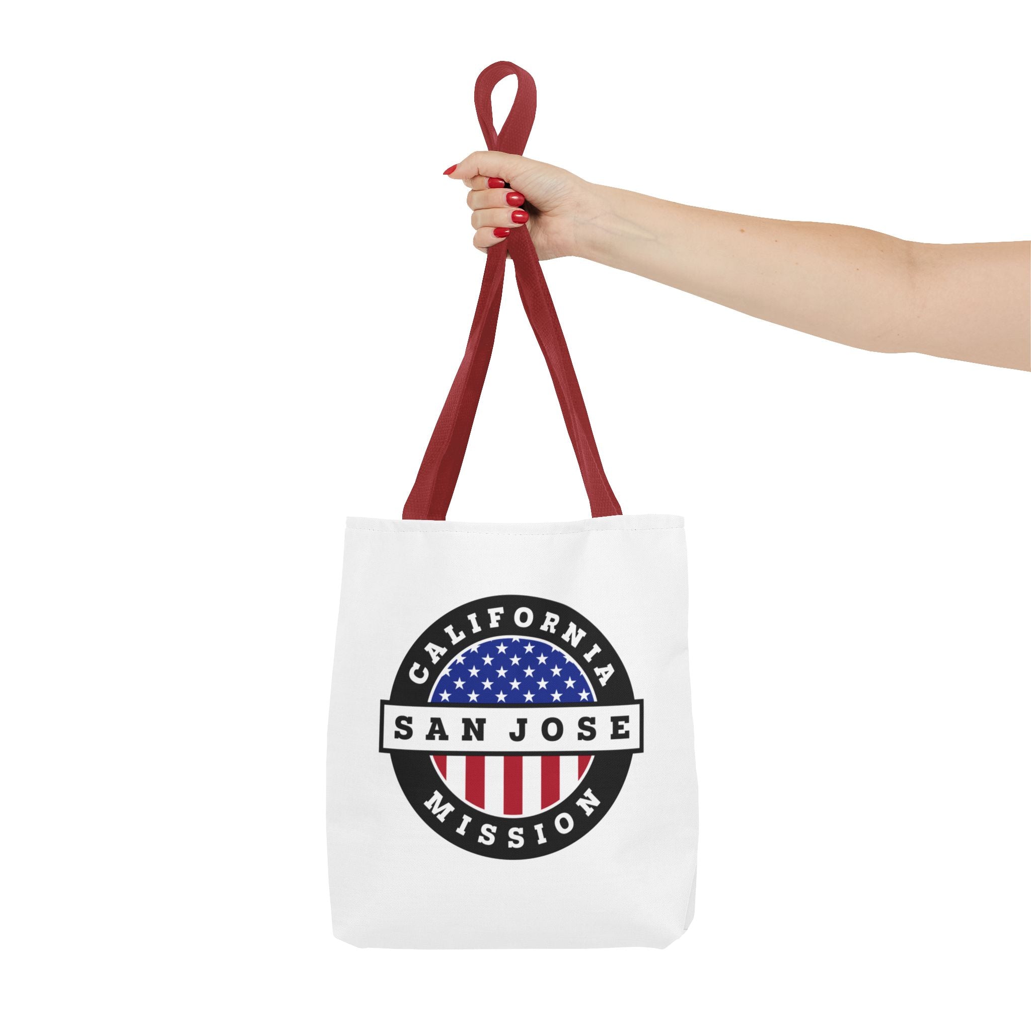 California San Jose Mission USA Flag Logo Tote Bag White - Latter-Day Saint LDS Missionary Gift - Book of Mormon