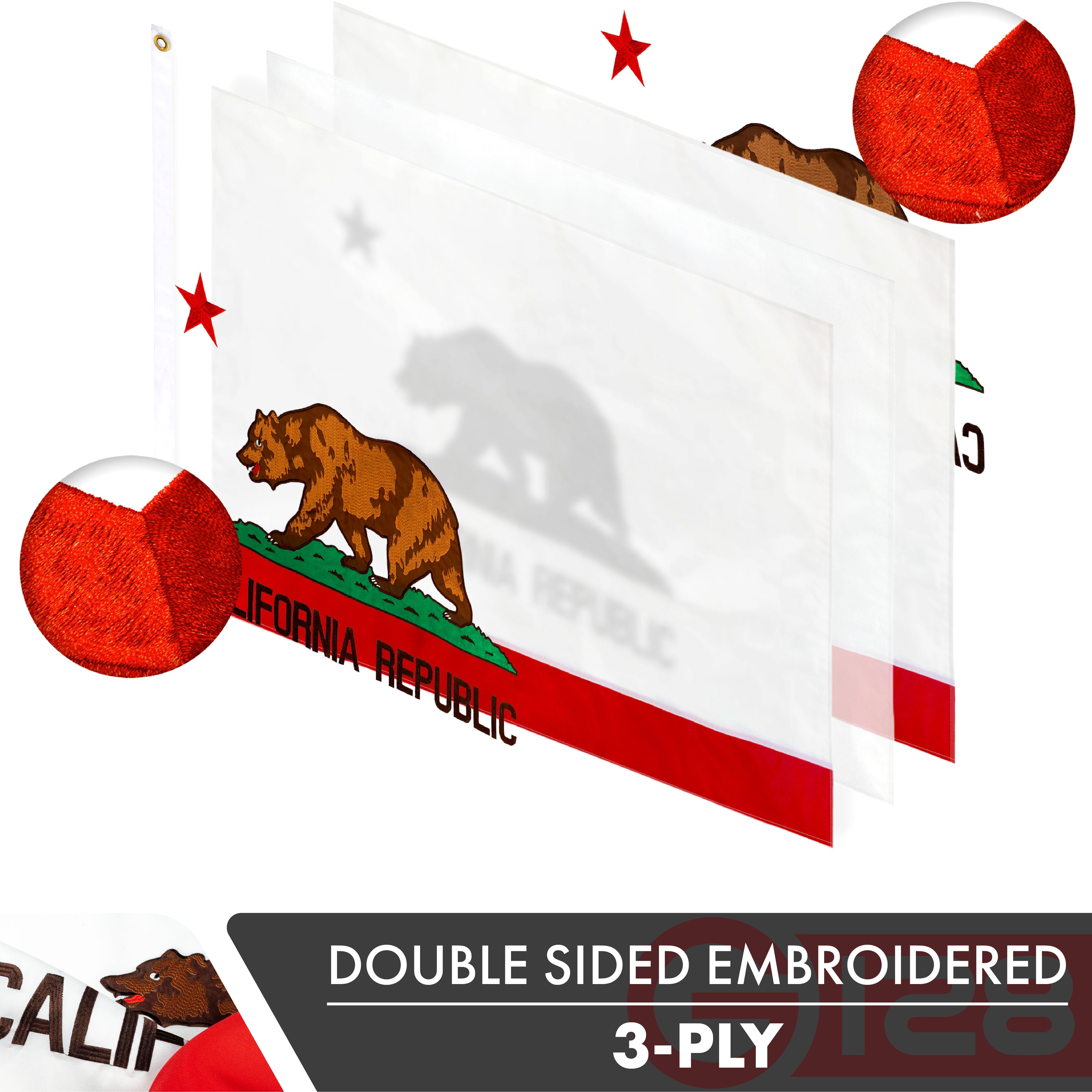 California State Flag 210D Embroidered Polyester 3x5 Ft - Double Sided 3ply