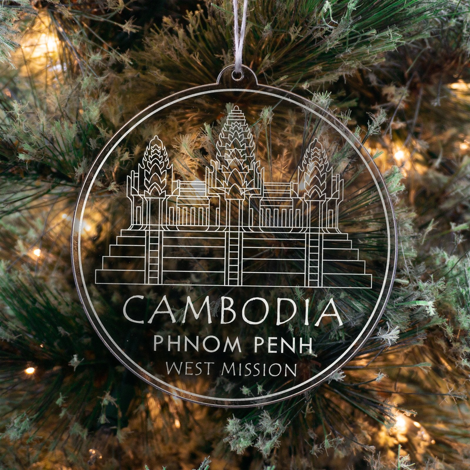 LDS Cambodia Phnom Penh West Mission Christmas Ornament hanging on a Tree