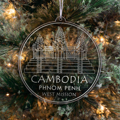 LDS Cambodia Phnom Penh West Mission Christmas Ornament hanging on a Tree