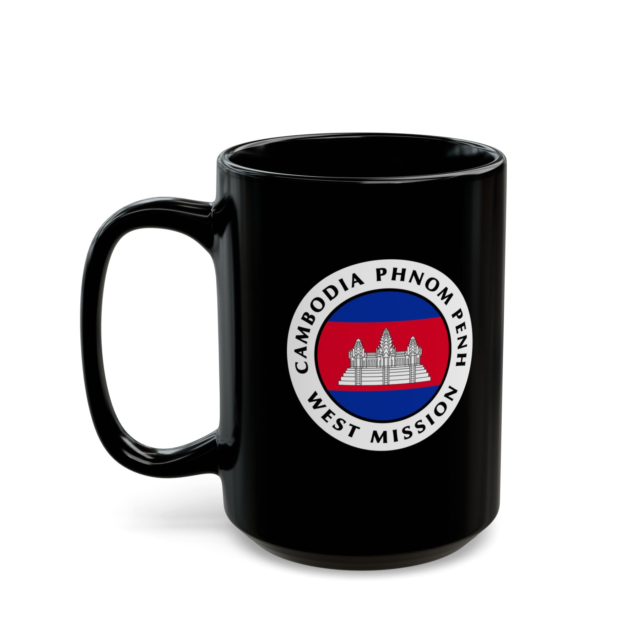 Cambodia Phnom Penh West Mission Circular Flag Black Ceramic Mug - Latter-Day Saint LDS Missionary Gift - Book of Mormon