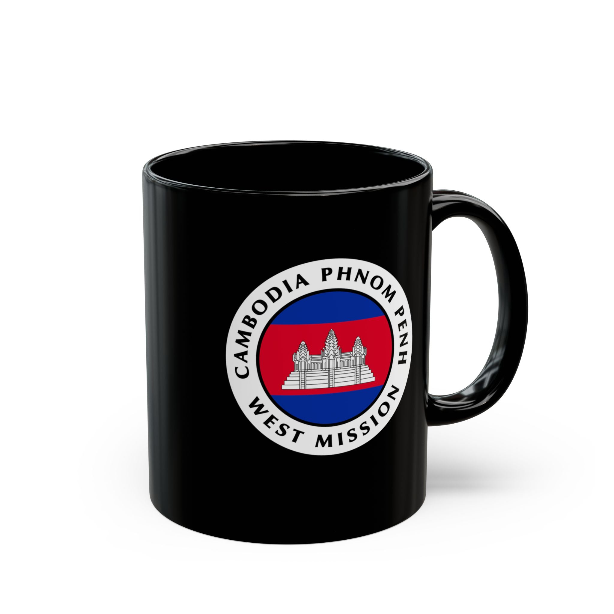 Cambodia Phnom Penh West Mission Circular Flag Black Ceramic Mug - Latter-Day Saint LDS Missionary Gift - Book of Mormon