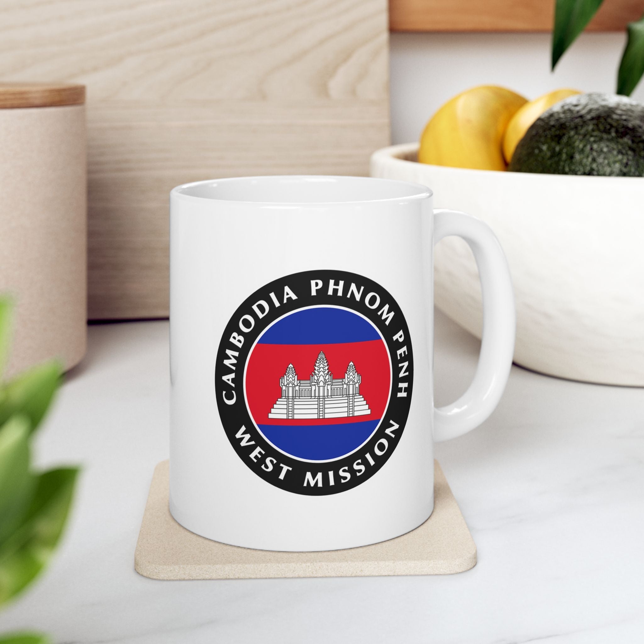 Cambodia Phnom Penh West Mission Circular Flag White Ceramic Mug - Latter-Day Saint LDS Missionary Gift - Book of Mormon