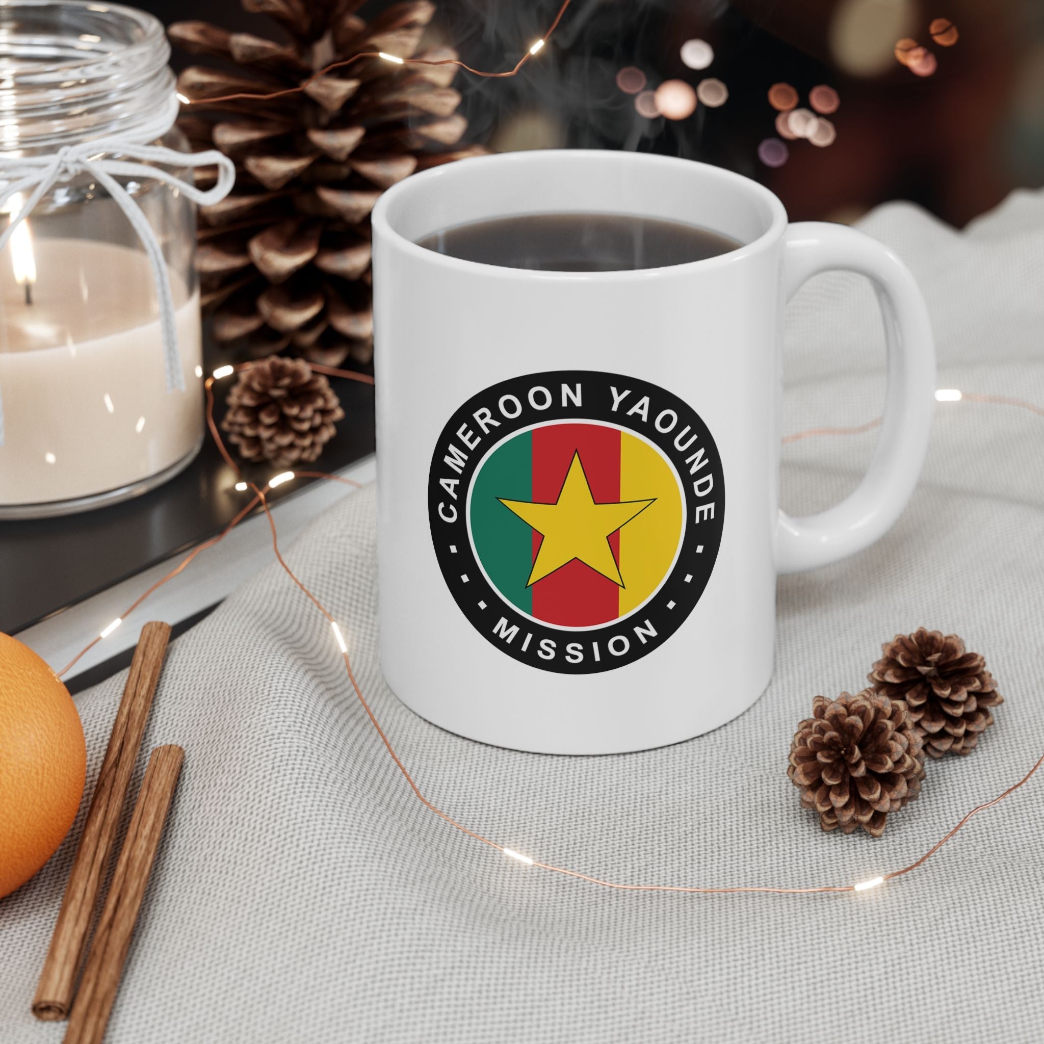 Cameroon Yaounde Mission Circular Flag White Ceramic Mug - Latter-Day Saint LDS Missionary Gift - Book of Mormon