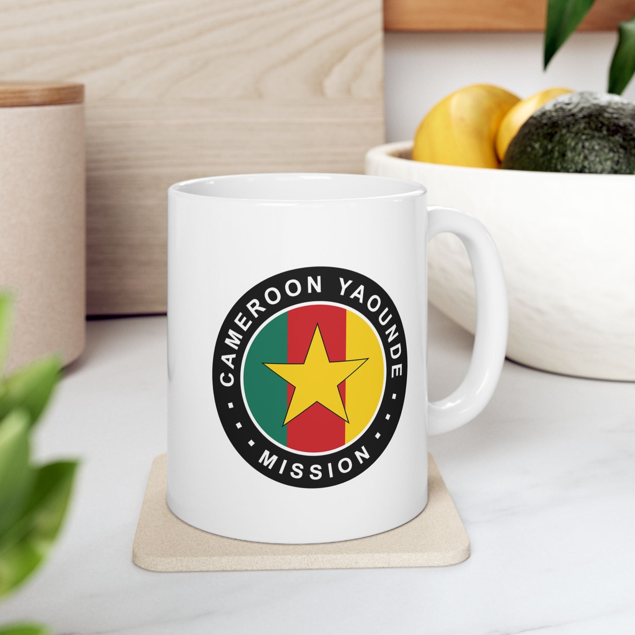 Cameroon Yaounde Mission Circular Flag White Ceramic Mug - Latter-Day Saint LDS Missionary Gift - Book of Mormon