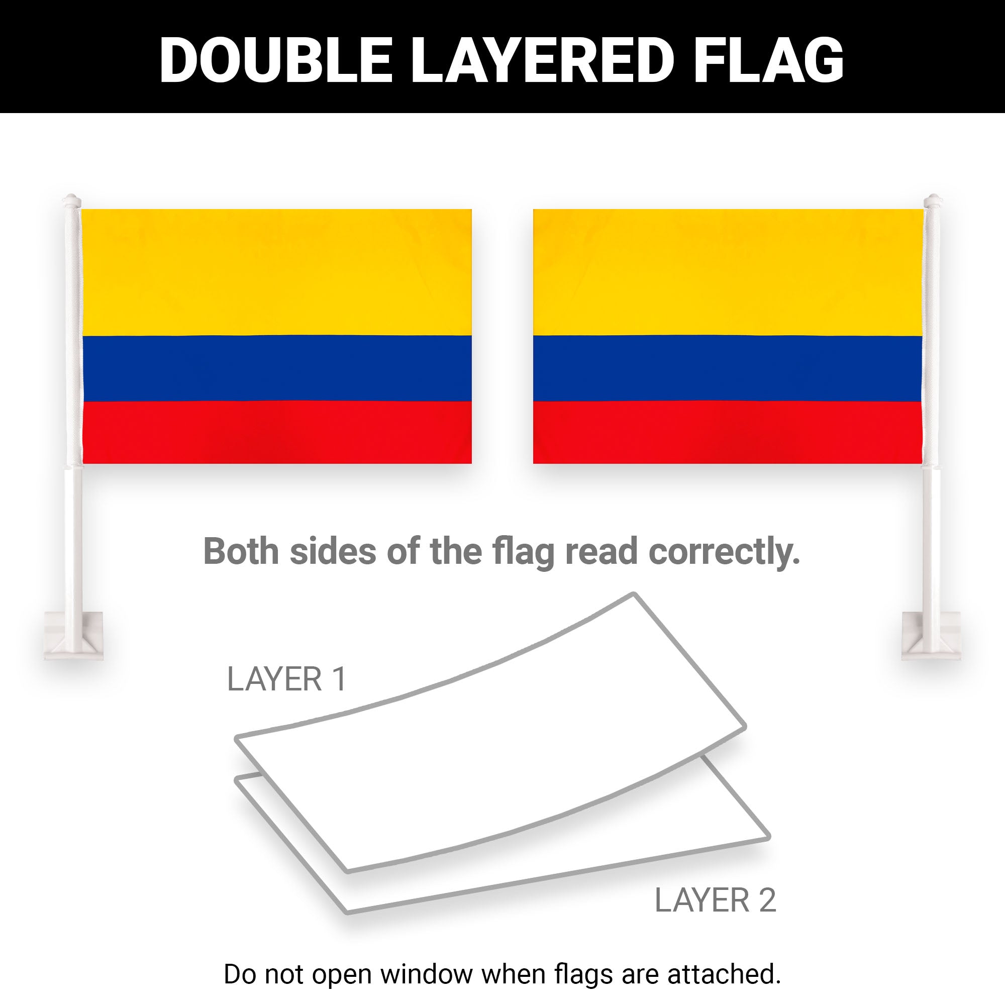 G128 2 Pack: Colombia Colombian Car Flag | 11x17 In | Double LiteWeave Pro Series Double Sided Printed 150D Polyester | Flagpole Included | Perfect for Festival Celebrations, Parades