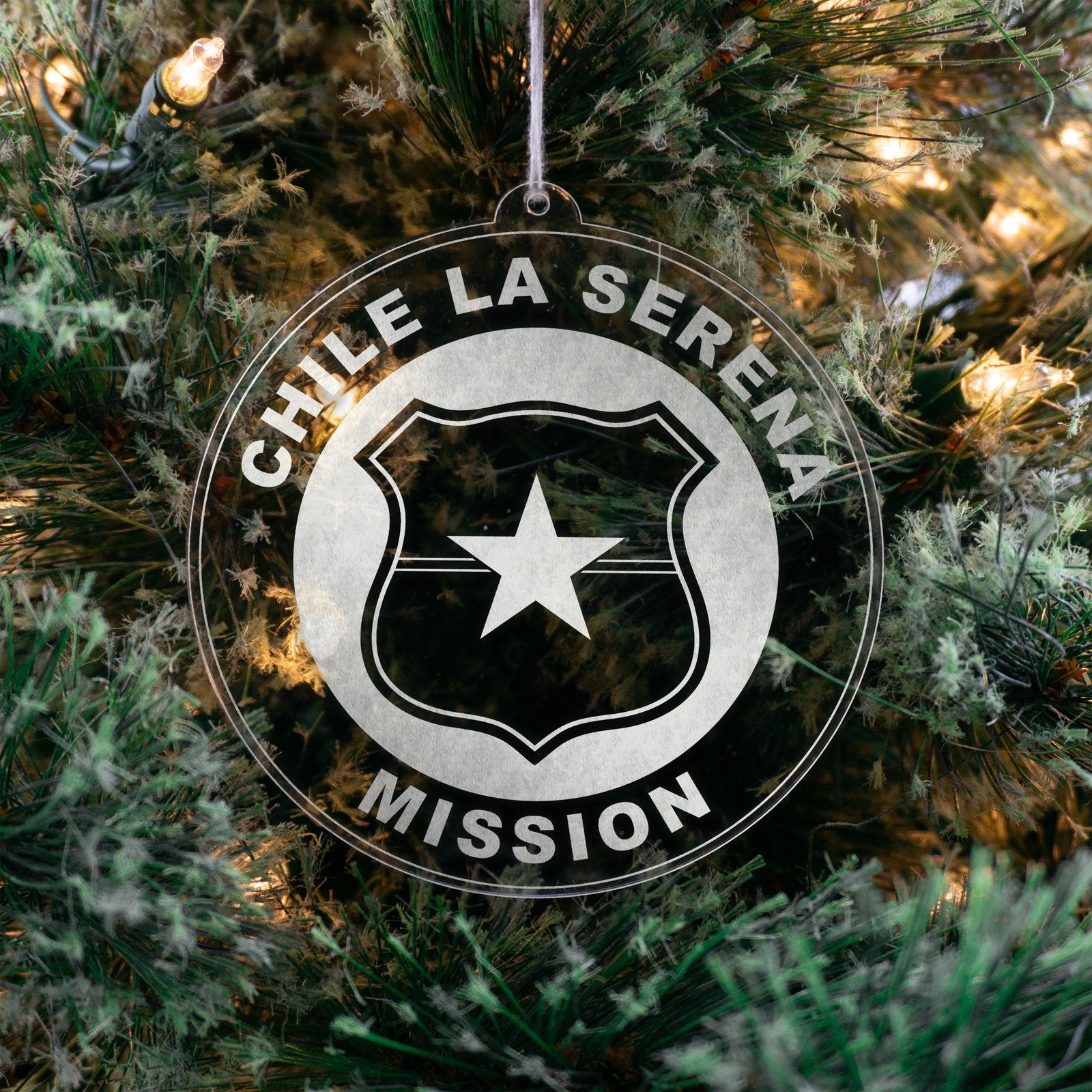 LDS Chile La Serena Mission Christmas Ornament hanging on a Tree
