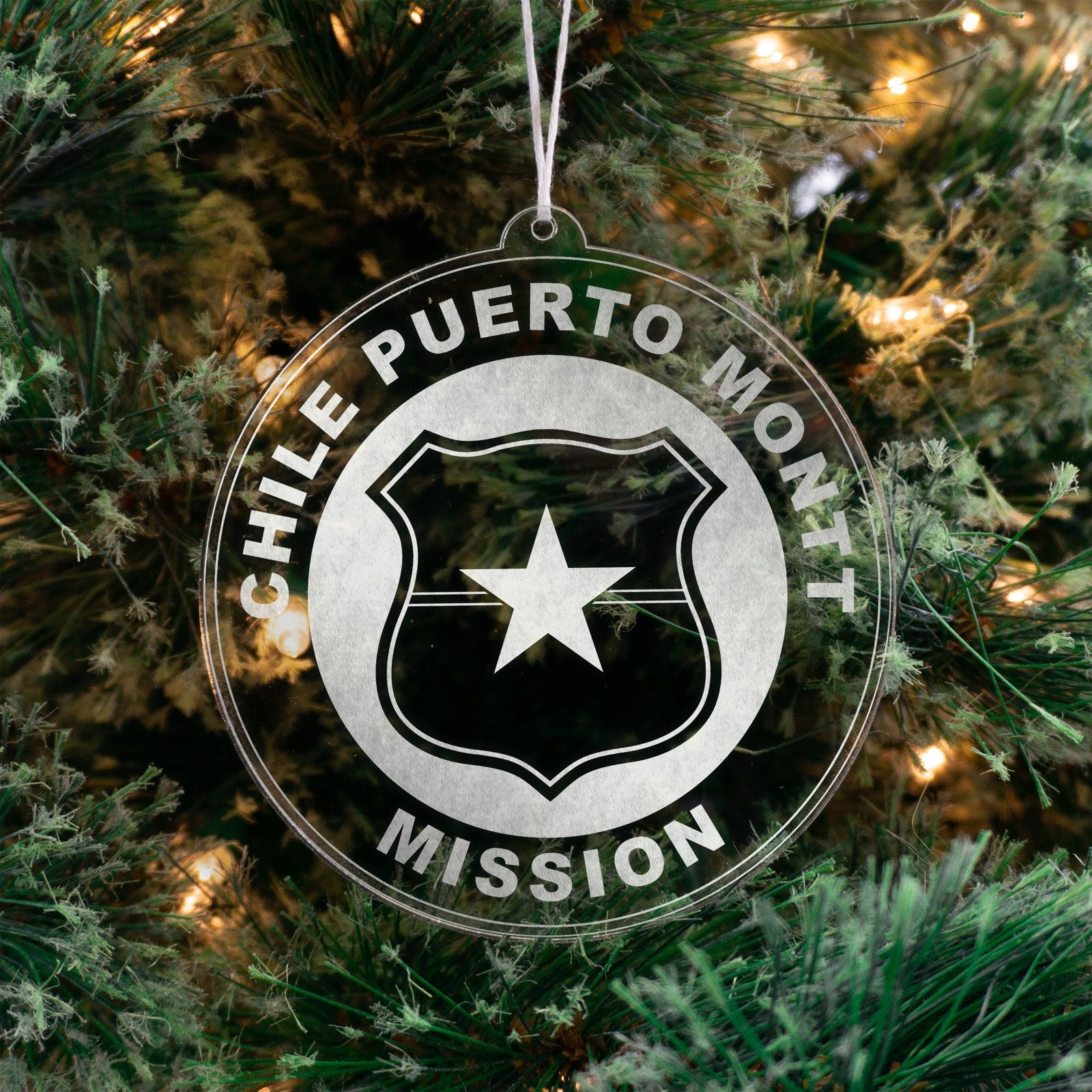 LDS Chile Puerto Montt Mission Christmas Ornament hanging on a Tree