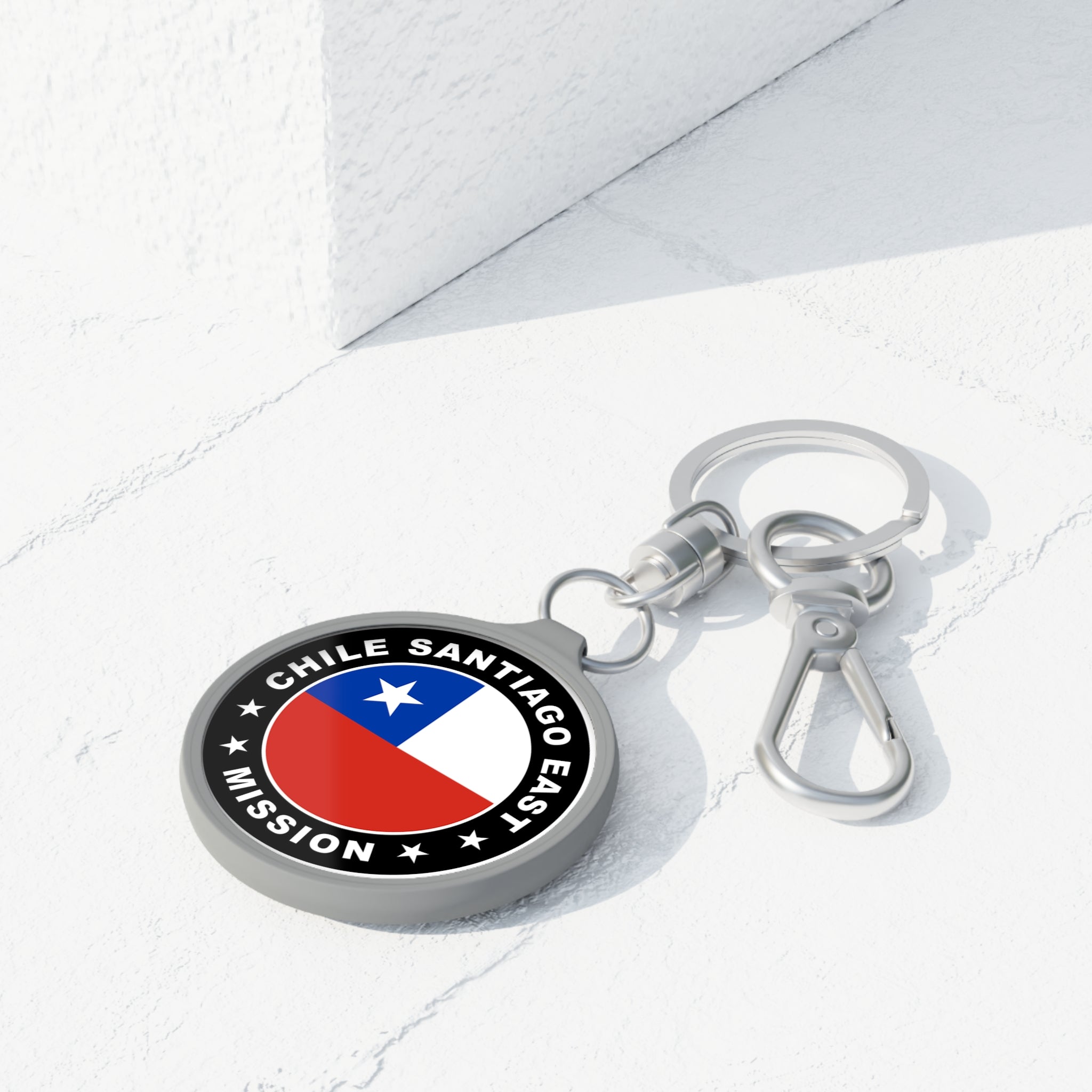 Chile Santiago East Mission Circle Flag Key Tag - Latter-Day Saint LDS Missionary Gift - Book of Mormon
