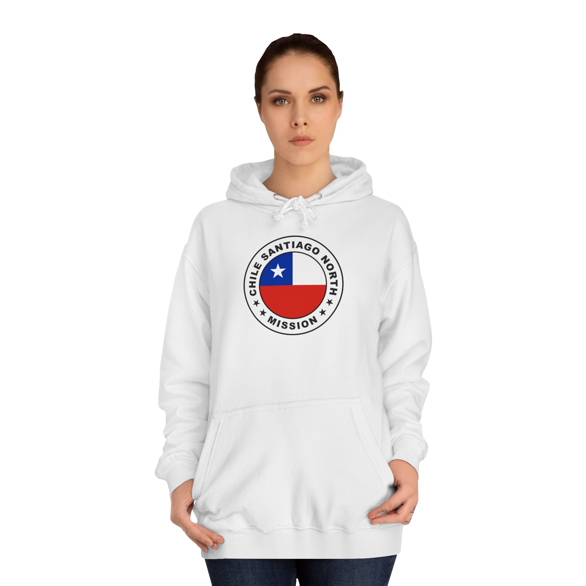 Chile Santiago North Mission Flag Logo (White Border) College Hoodie - Latter-Day Saint LDS Missionary Gift - Book of Mormon