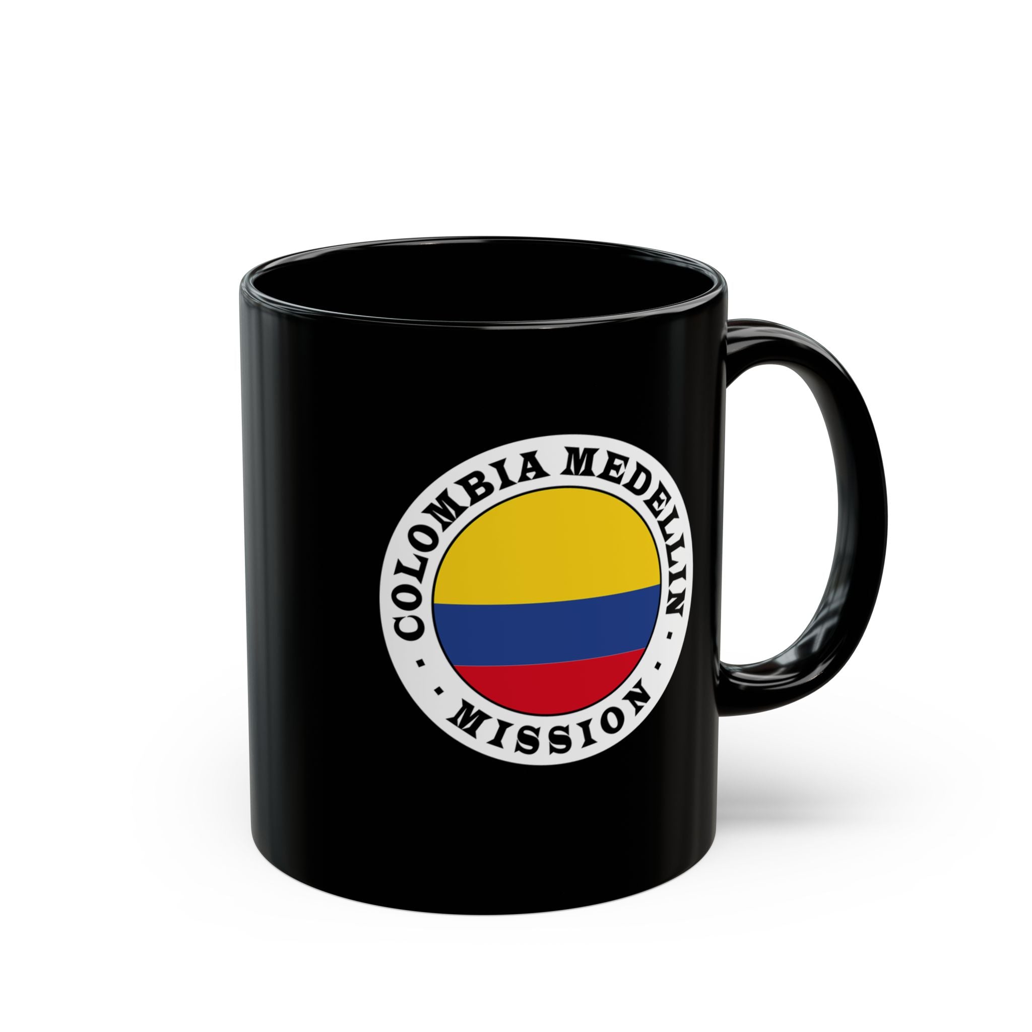 Colombia Medellin Mission Circular Flag Black Ceramic Mug - Latter-Day Saint LDS Missionary Gift - Book of Mormon