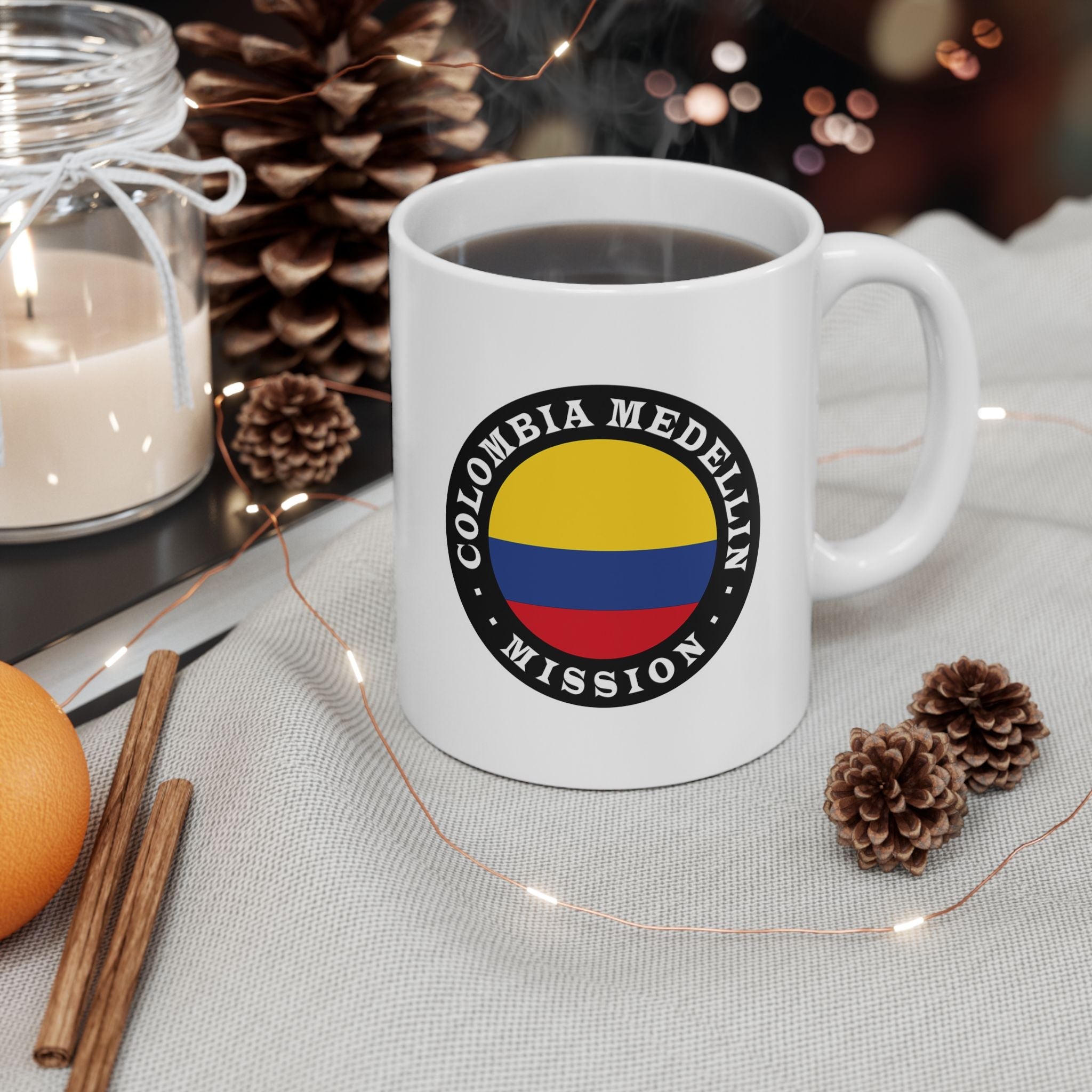 Colombia Medellin Mission Circular Flag White Ceramic Mug - Latter-Day Saint LDS Missionary Gift - Book of Mormon