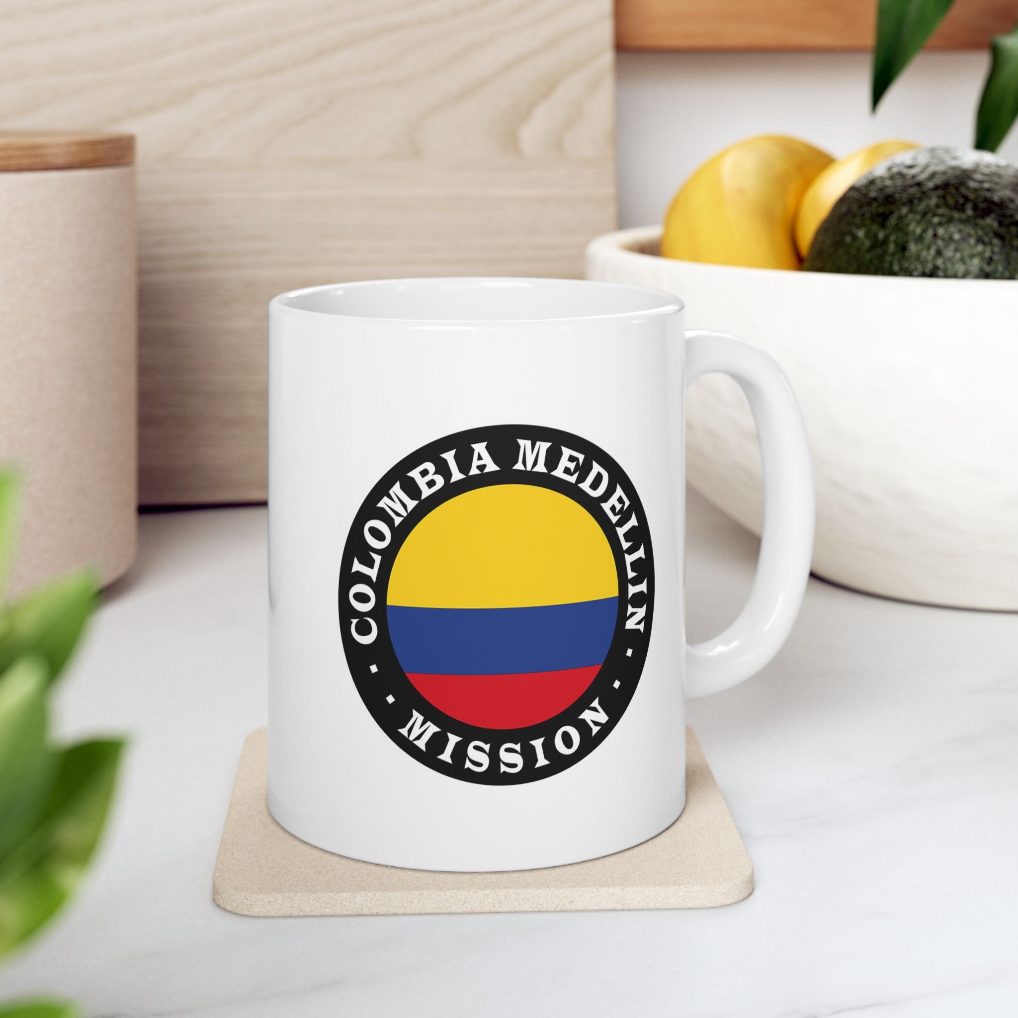 Colombia Medellin Mission Circular Flag White Ceramic Mug - Latter-Day Saint LDS Missionary Gift - Book of Mormon