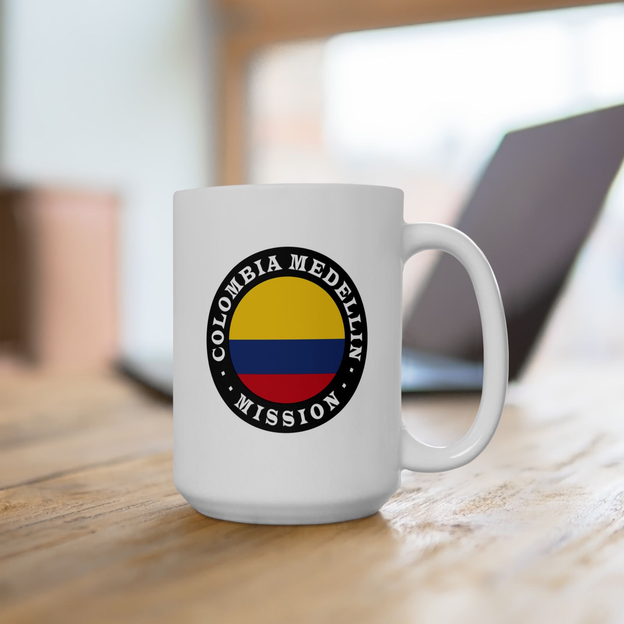 Colombia Medellin Mission Circular Flag White Ceramic Mug - Latter-Day Saint LDS Missionary Gift - Book of Mormon