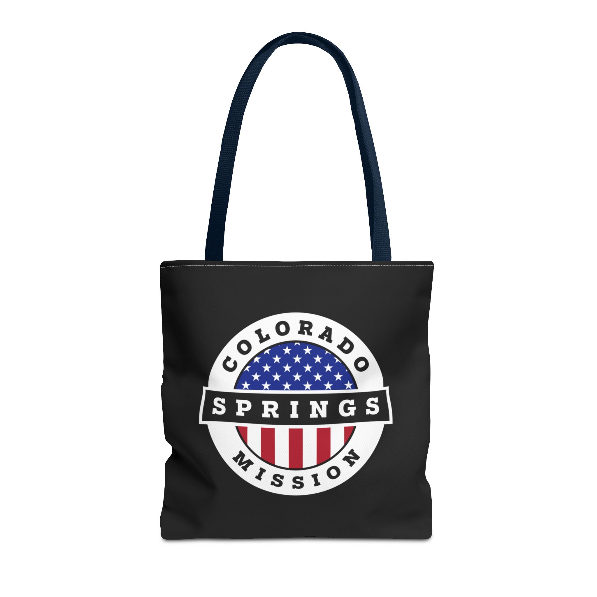 Colorado Colorado Springs Mission USA Flag Logo Tote Bag Black - Latter-Day Saint LDS Missionary Gift - Book of Mormon