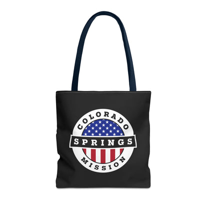 Colorado Colorado Springs Mission USA Flag Logo Tote Bag Black - Latter-Day Saint LDS Missionary Gift - Book of Mormon