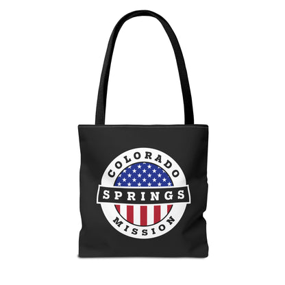 Colorado Colorado Springs Mission USA Flag Logo Tote Bag Black - Latter-Day Saint LDS Missionary Gift - Book of Mormon