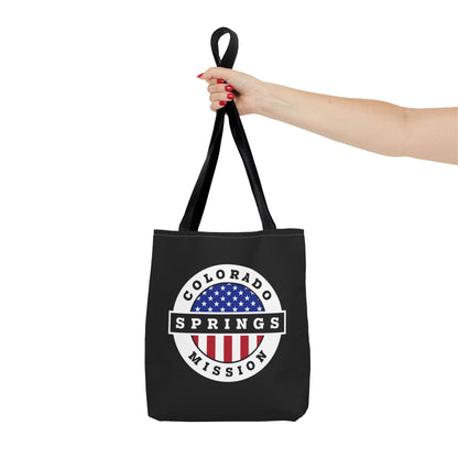 Colorado Colorado Springs Mission USA Flag Logo Tote Bag Black - Latter-Day Saint LDS Missionary Gift - Book of Mormon