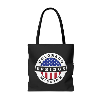 Colorado Colorado Springs Mission USA Flag Logo Tote Bag Black - Latter-Day Saint LDS Missionary Gift - Book of Mormon