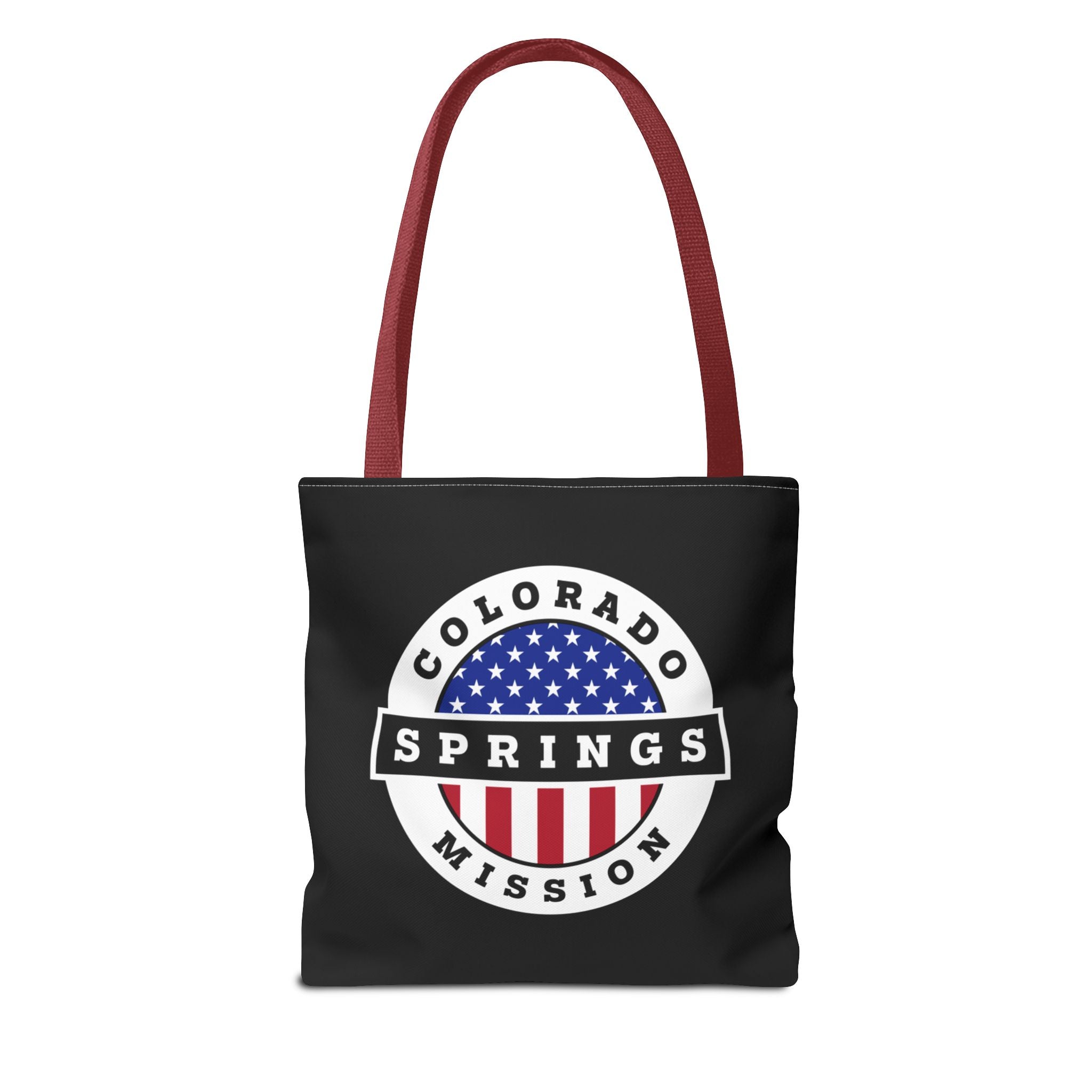 Colorado Colorado Springs Mission USA Flag Logo Tote Bag Black - Latter-Day Saint LDS Missionary Gift - Book of Mormon