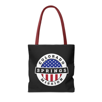 Colorado Colorado Springs Mission USA Flag Logo Tote Bag Black - Latter-Day Saint LDS Missionary Gift - Book of Mormon