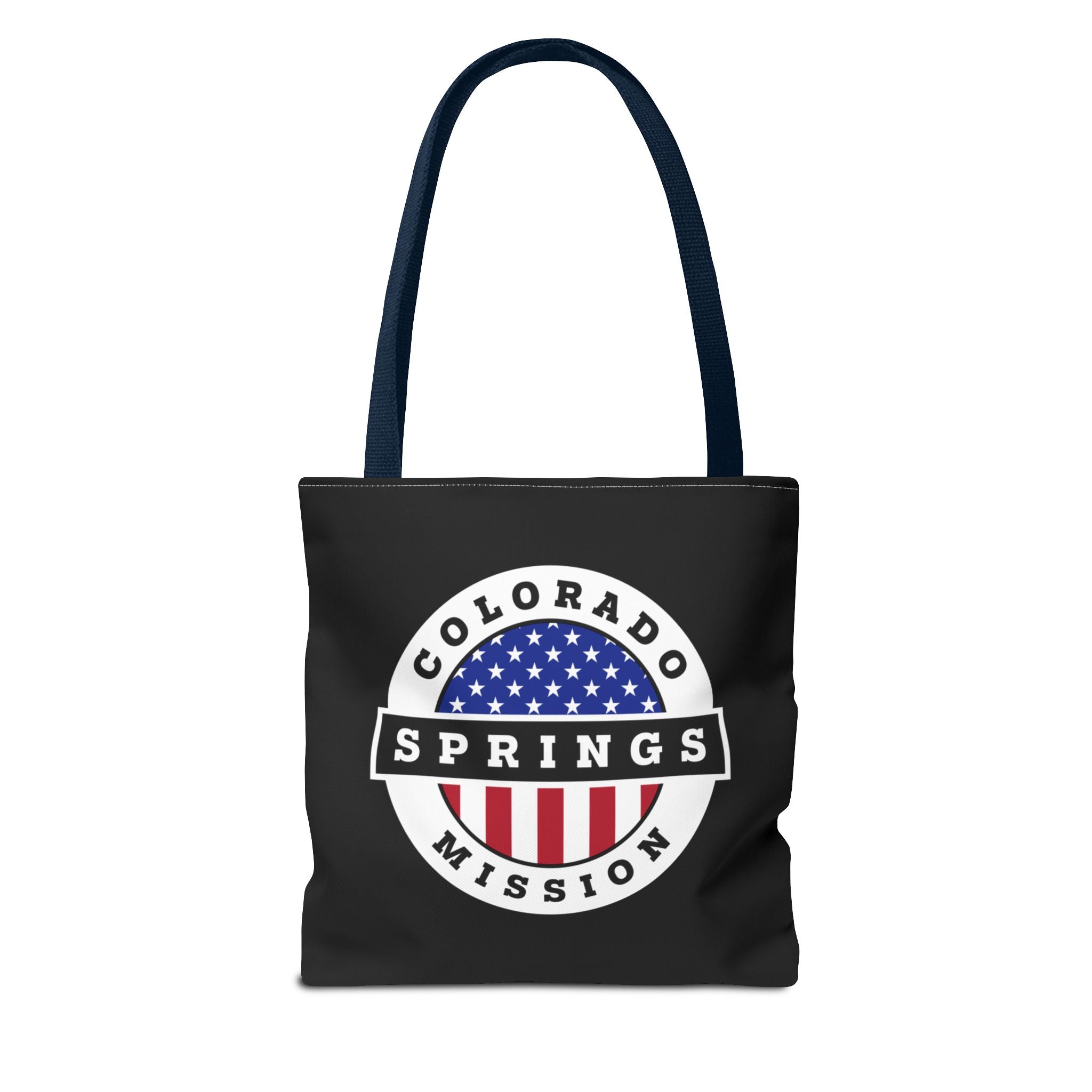 Colorado Colorado Springs Mission USA Flag Logo Tote Bag Black - Latter-Day Saint LDS Missionary Gift - Book of Mormon