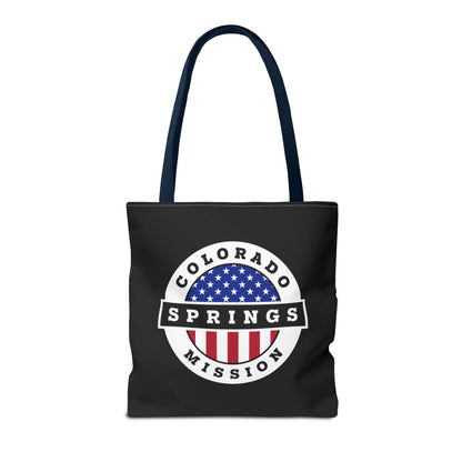 Colorado Colorado Springs Mission USA Flag Logo Tote Bag Black - Latter-Day Saint LDS Missionary Gift - Book of Mormon