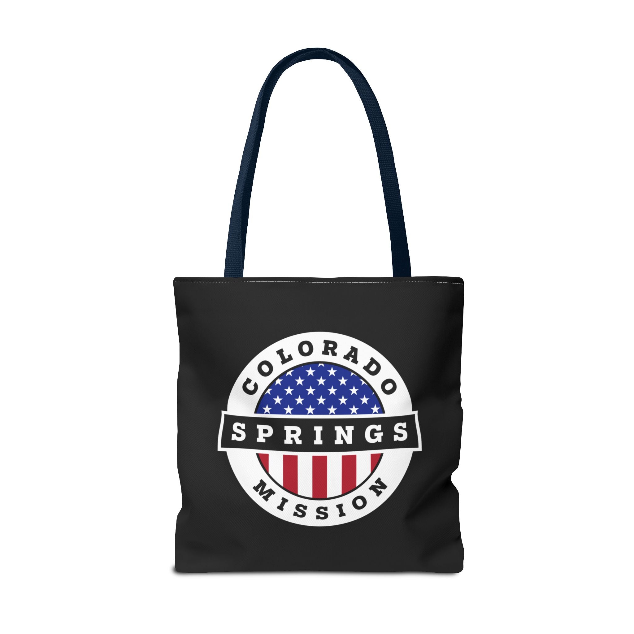 Colorado Colorado Springs Mission USA Flag Logo Tote Bag Black - Latter-Day Saint LDS Missionary Gift - Book of Mormon