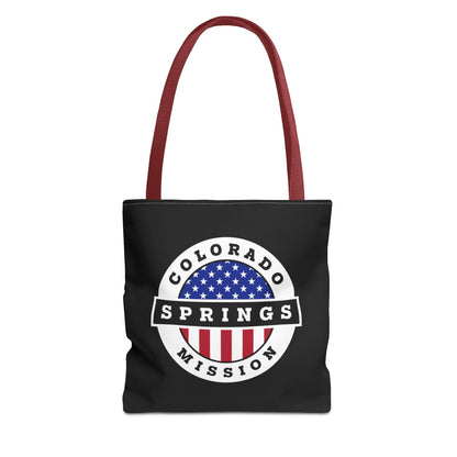 Colorado Colorado Springs Mission USA Flag Logo Tote Bag Black - Latter-Day Saint LDS Missionary Gift - Book of Mormon