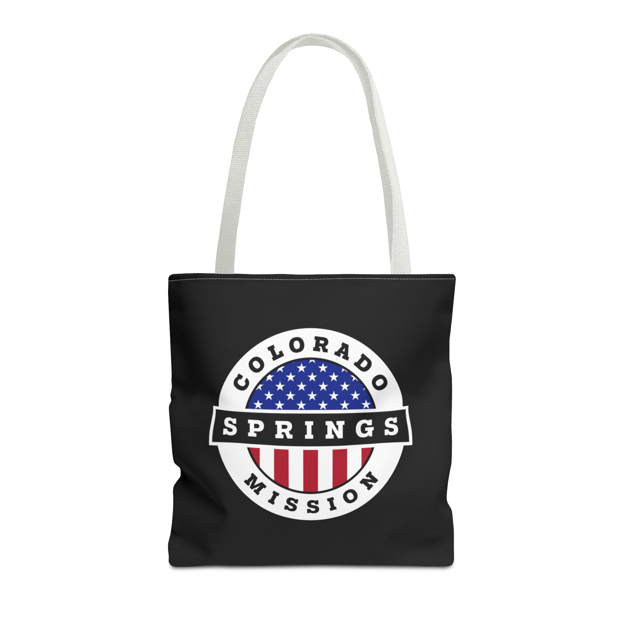 Colorado Colorado Springs Mission USA Flag Logo Tote Bag Black - Latter-Day Saint LDS Missionary Gift - Book of Mormon