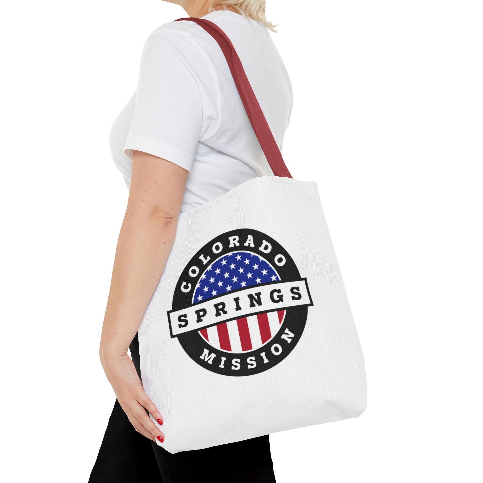 Colorado Colorado Springs Mission USA Flag Logo Tote Bag White - Latter-Day Saint LDS Missionary Gift - Book of Mormon