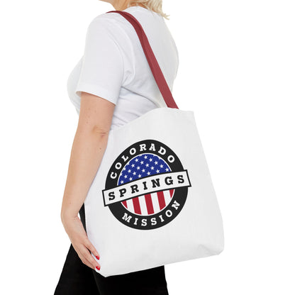 Colorado Colorado Springs Mission USA Flag Logo Tote Bag White - Latter-Day Saint LDS Missionary Gift - Book of Mormon