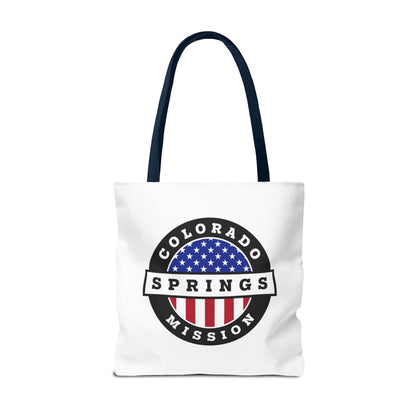 Colorado Colorado Springs Mission USA Flag Logo Tote Bag White - Latter-Day Saint LDS Missionary Gift - Book of Mormon