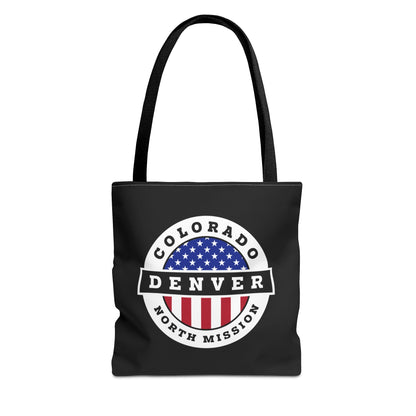 Colorado Denver North Mission USA Flag Logo Tote Bag Black - Latter-Day Saint LDS Missionary Gift - Book of Mormon