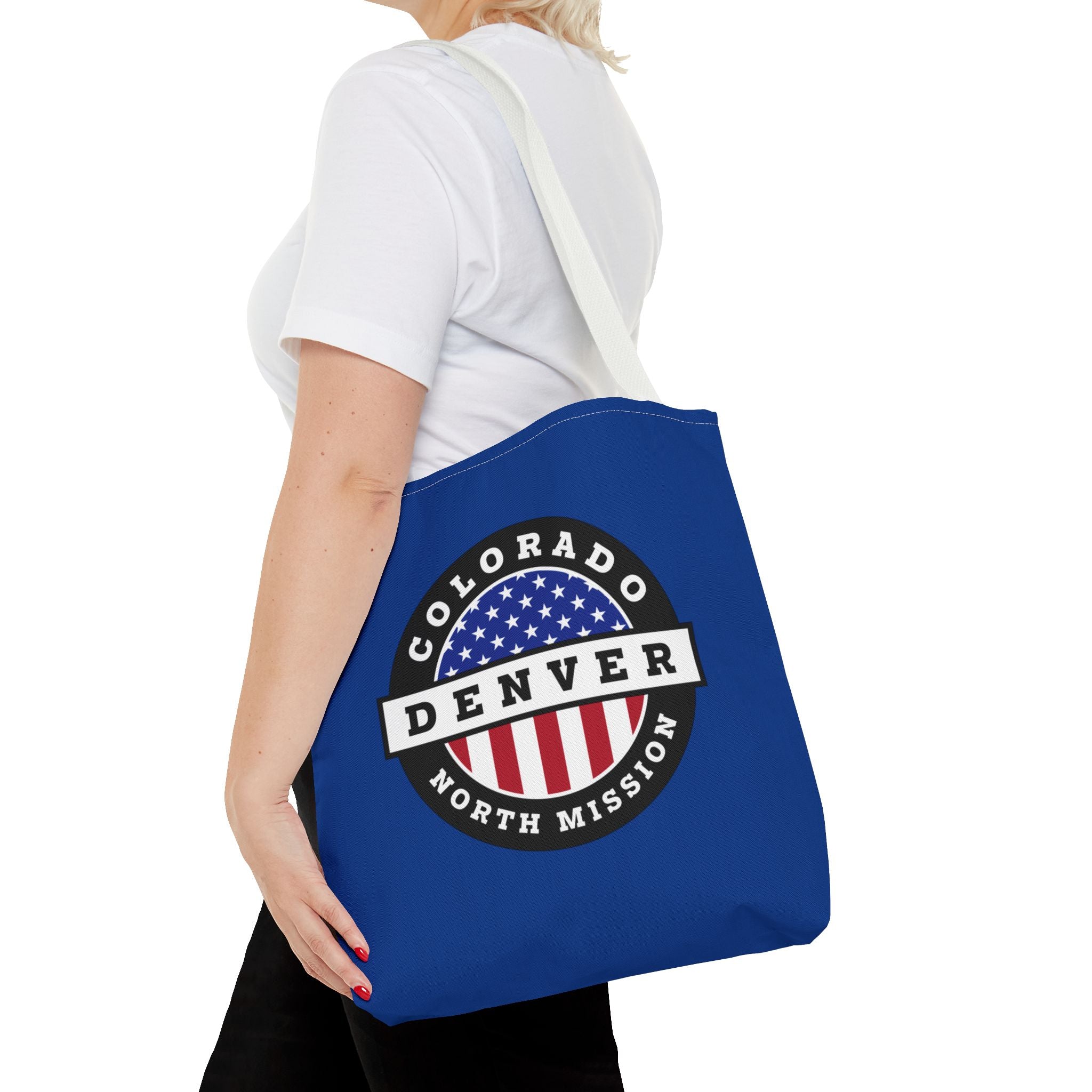 Colorado Denver North Mission USA Flag Logo Tote Bag Blue - Latter-Day Saint LDS Missionary Gift - Book of Mormon