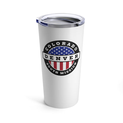 Colorado Denver South Mission USA Flag Logo Tumbler 20oz White - Latter-Day Saint LDS Missionary Gift - Book of Mormon