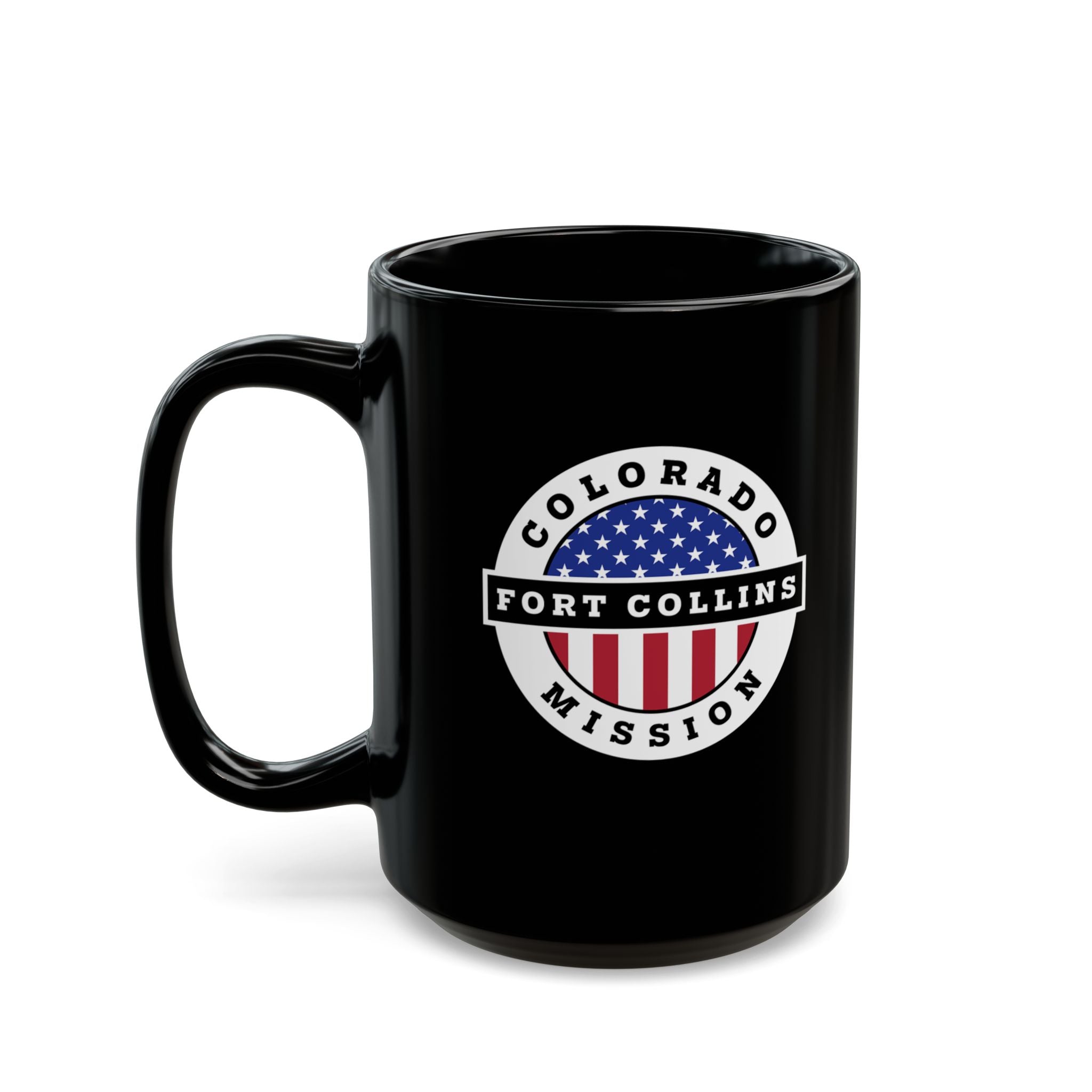 Colorado Fort Collins Mission Circular Flag Black Ceramic Mug - Latter-Day Saint LDS Missionary Gift - Book of Mormon