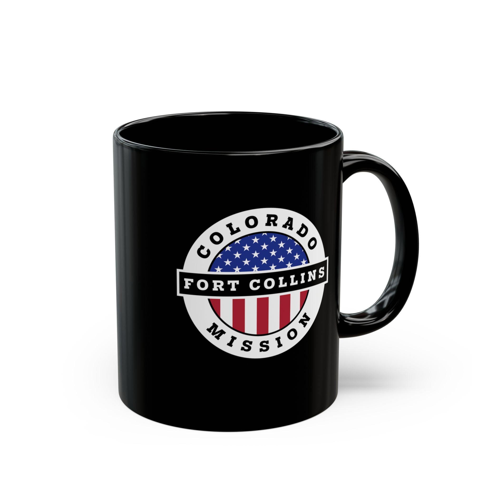 Colorado Fort Collins Mission Circular Flag Black Ceramic Mug - Latter-Day Saint LDS Missionary Gift - Book of Mormon