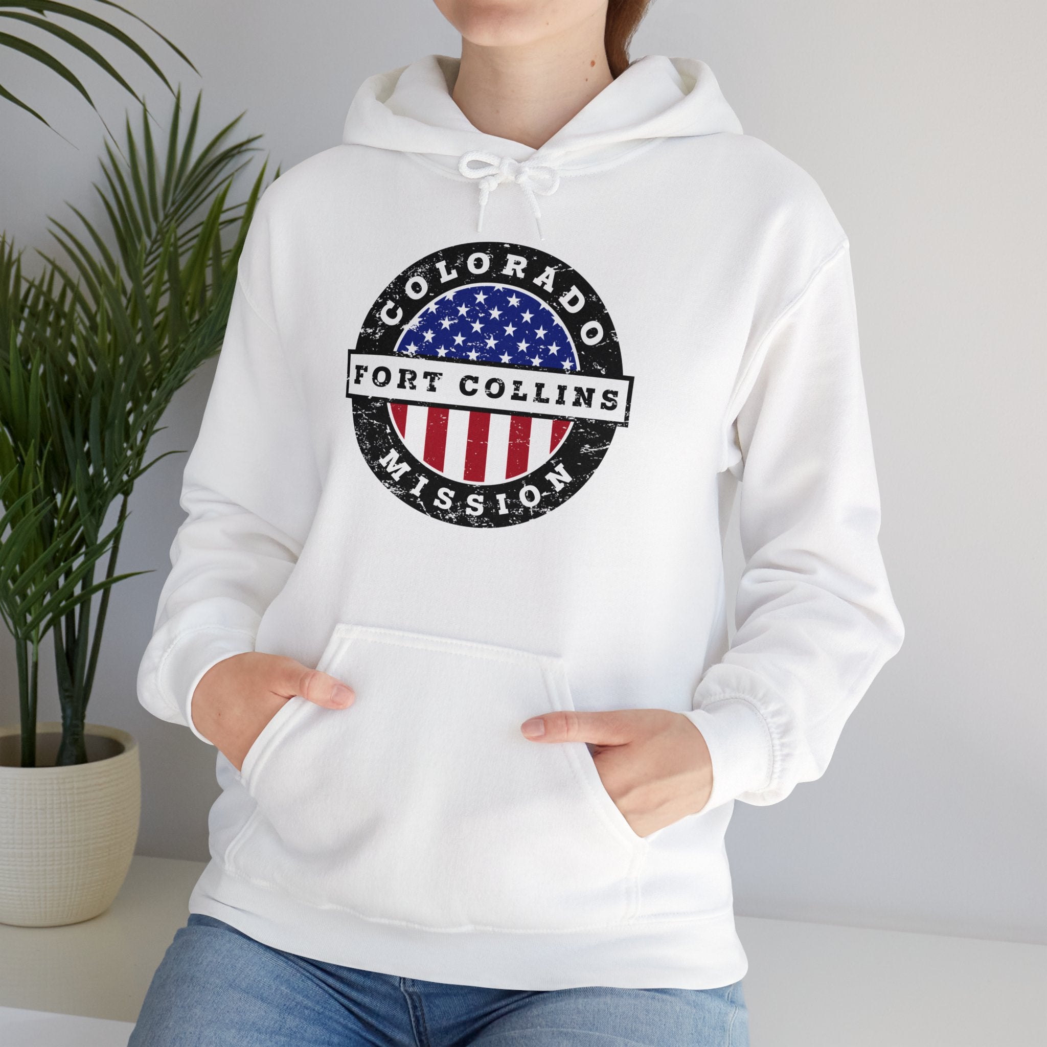 Colorado Fort Collins Mission Circular USA Flag Hoodie - Latter-Day Saint LDS Missionary Gift - Book of Mormon