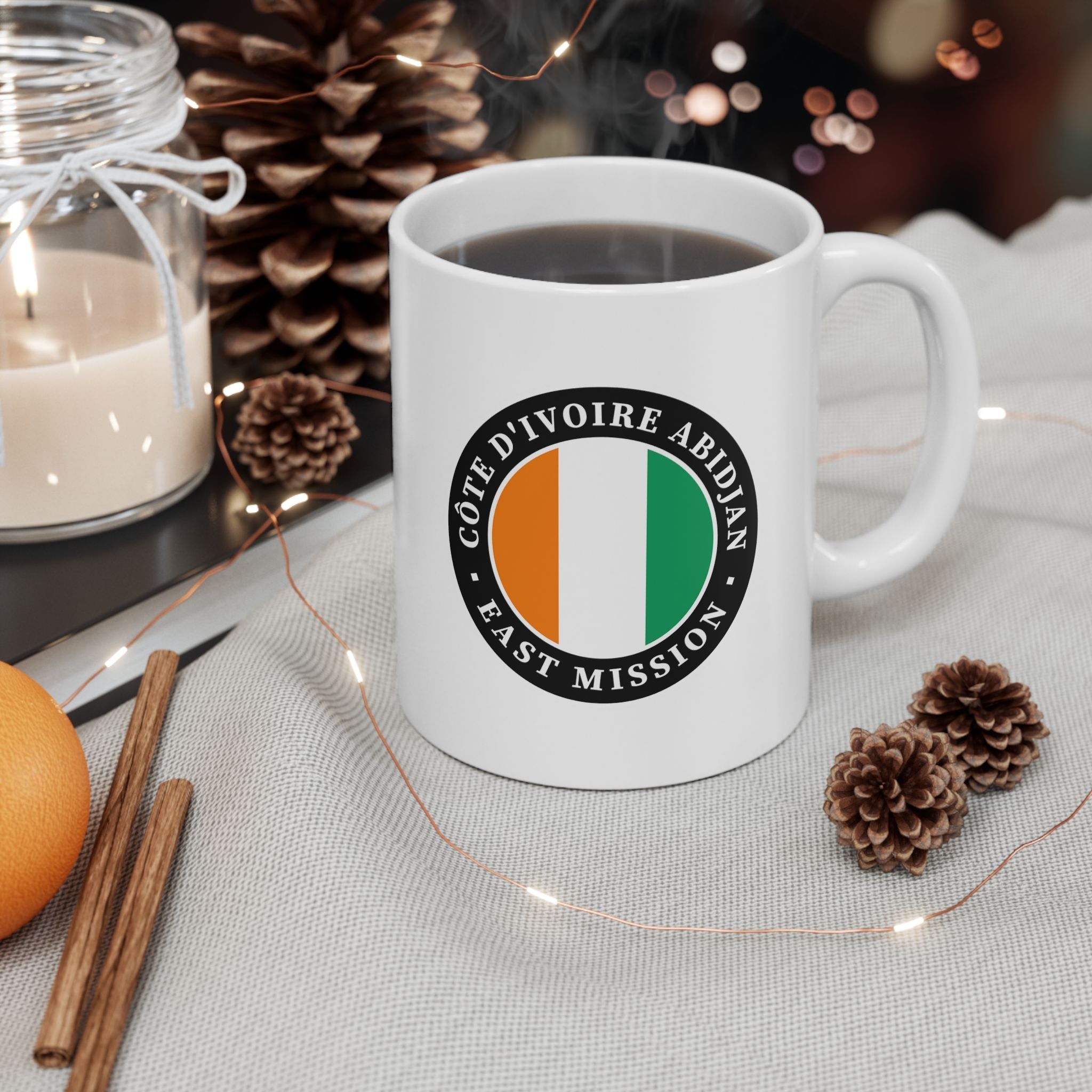 Cote d'Ivoire Abidjan East Mission Circular Flag White Ceramic Mug - Latter-Day Saint LDS Missionary Gift - Book of Mormon