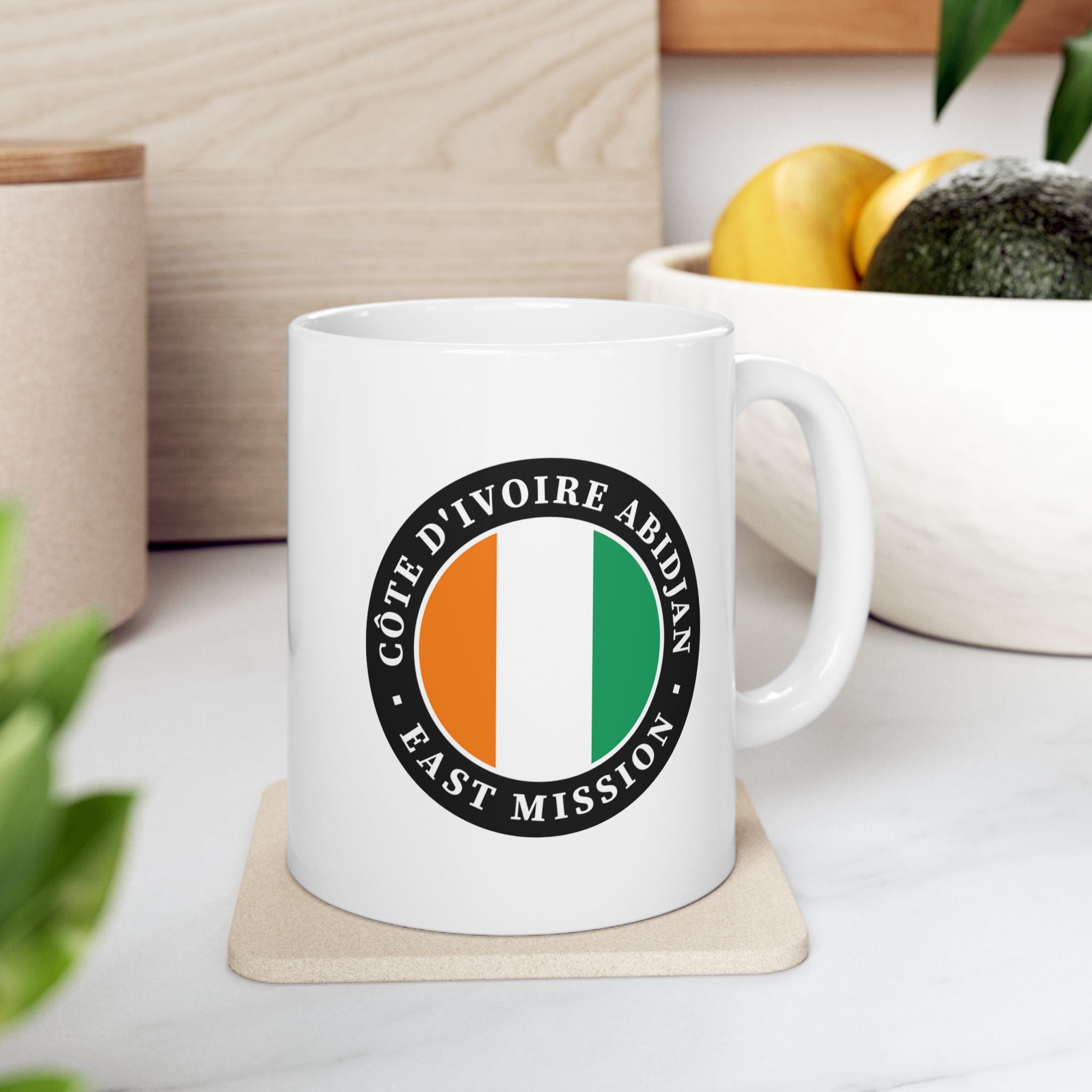 Cote d'Ivoire Abidjan East Mission Circular Flag White Ceramic Mug - Latter-Day Saint LDS Missionary Gift - Book of Mormon