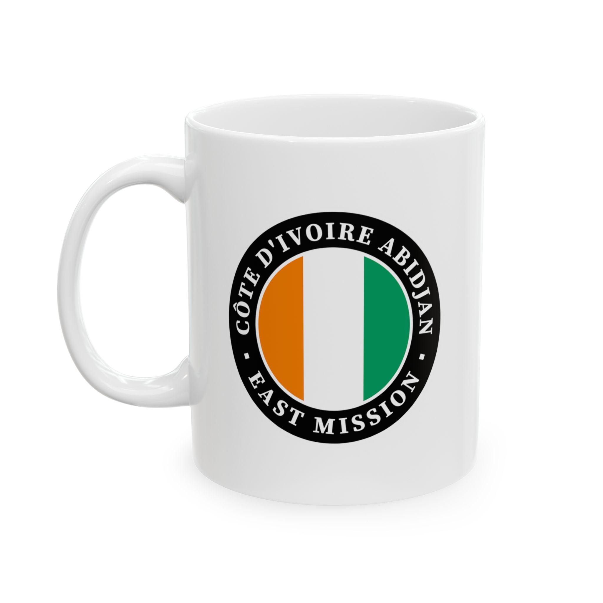 Cote d'Ivoire Abidjan East Mission Circular Flag White Ceramic Mug - Latter-Day Saint LDS Missionary Gift - Book of Mormon