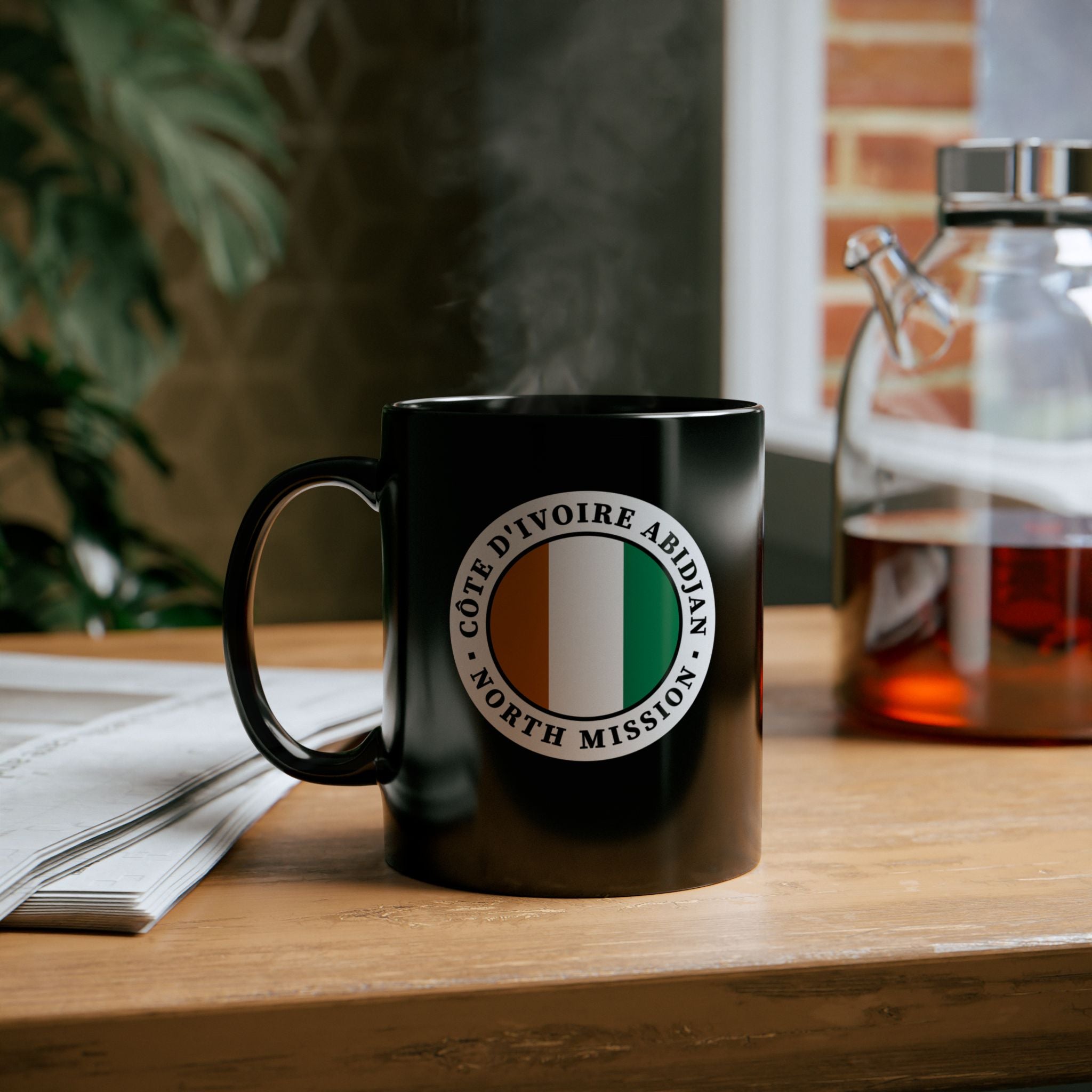 Cote d'Ivoire Abidjan North Mission Circular Flag Black Ceramic Mug - Latter-Day Saint LDS Missionary Gift - Book of Mormon