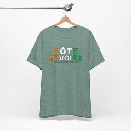 Cote d'Ivoire Abidjan North Mission Flag Title T-shirt - Latter-Day Saint LDS Missionary Gift - Book of Mormon