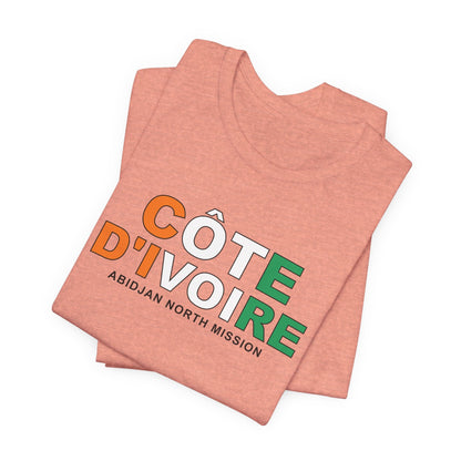 Cote d'Ivoire Abidjan North Mission Flag Title T-shirt - Latter-Day Saint LDS Missionary Gift - Book of Mormon