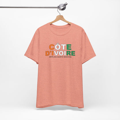 Cote d'Ivoire Abidjan North Mission Flag Title T-shirt - Latter-Day Saint LDS Missionary Gift - Book of Mormon