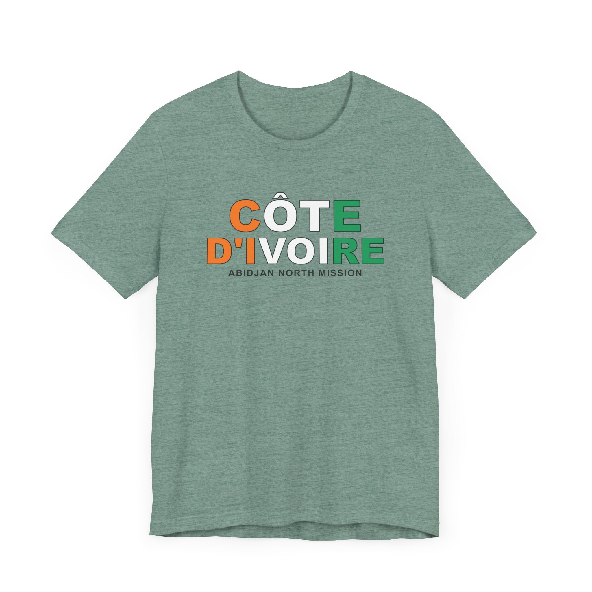 Cote d'Ivoire Abidjan North Mission Flag Title T-shirt - Latter-Day Saint LDS Missionary Gift - Book of Mormon