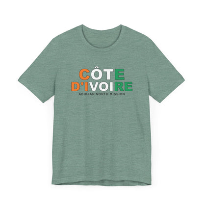 Cote d'Ivoire Abidjan North Mission Flag Title T-shirt - Latter-Day Saint LDS Missionary Gift - Book of Mormon