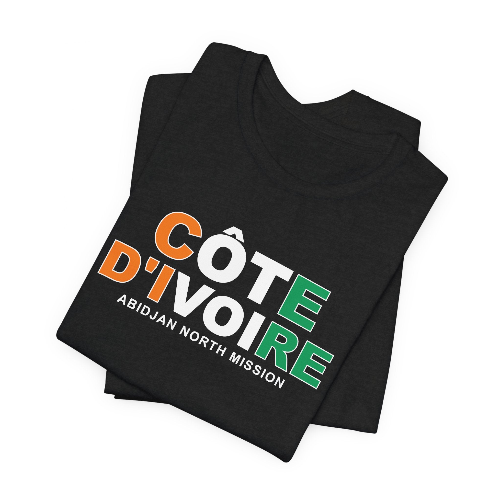 Cote d'Ivoire Abidjan North Mission Flag Title T-shirt - Latter-Day Saint LDS Missionary Gift - Book of Mormon