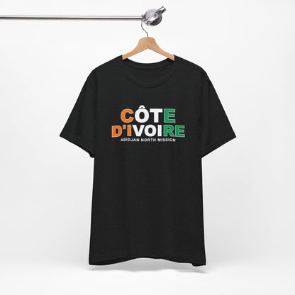 Cote d'Ivoire Abidjan North Mission Flag Title T-shirt - Latter-Day Saint LDS Missionary Gift - Book of Mormon